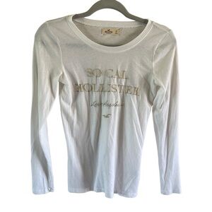 Hollister long sleeve embroidered white tee shirt size XS